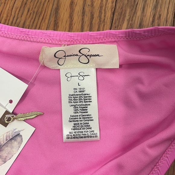 Jessica Simpson Pretty Pique Side-Shirred Bikini Bottom Femme Pink Size L NWT - Picture 5 of 7